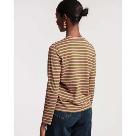  프란체스 발렌타인 긴팔 티셔츠 프랜시스 발렌타인 스트라이프 탑 (녹색/핑크) - FRANCES VALENTINE