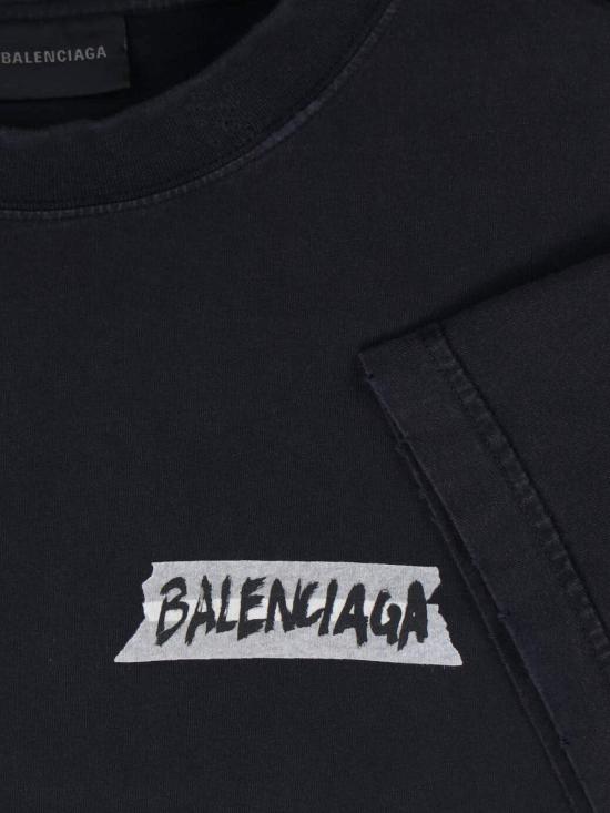  발렌시아가 반팔 티셔츠 마스킹 테이프 티셔츠 블랙 - BALENCIAGA