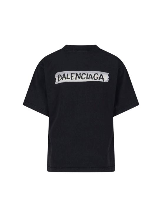 발렌시아가 반팔 티셔츠 마스킹 테이프 티셔츠 블랙 - BALENCIAGA