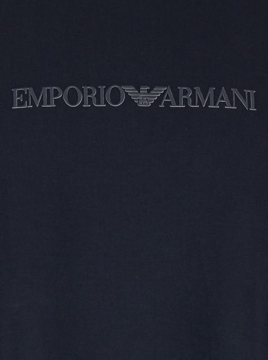  엠포리오 아르마니 반팔 티셔츠 로고 자수 크루넥 티셔츠 블루 - EMPORIO ARMANI