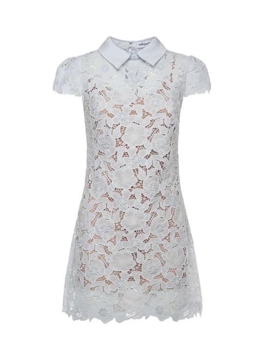  셀프 포트레이트 숏 원피스 레이스 미니 드레스 라이트 블루