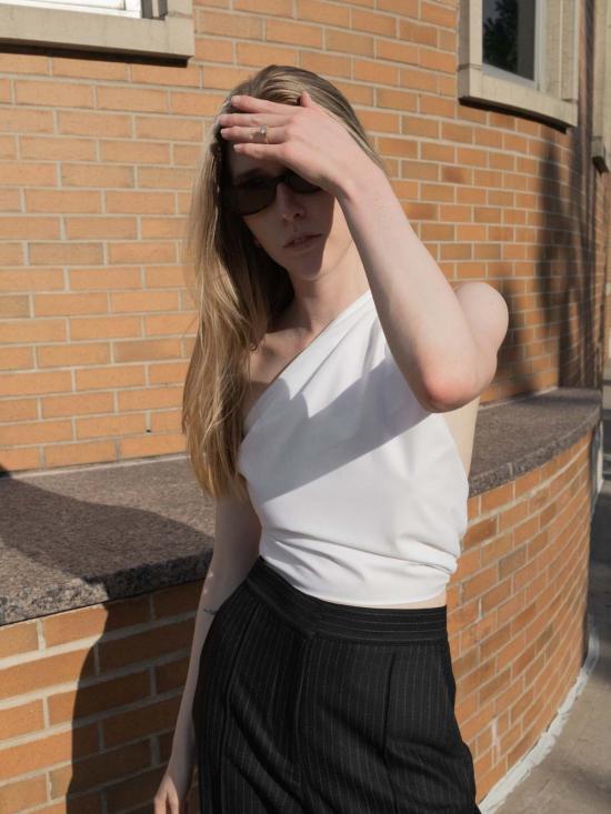  Angie Bauer 블라우스 앤지 바우어 조절 가능한 타이탑 화이트