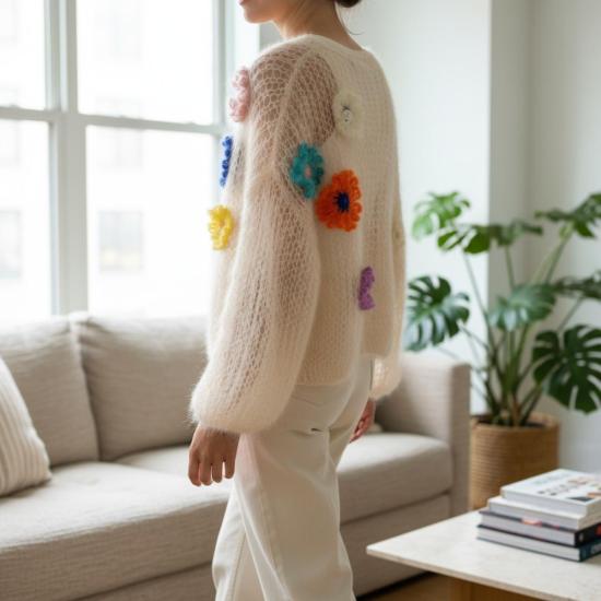  마이아미 가디건 모헤어 봄버  스웨터 소프트 애프리콧 - MAIAMI