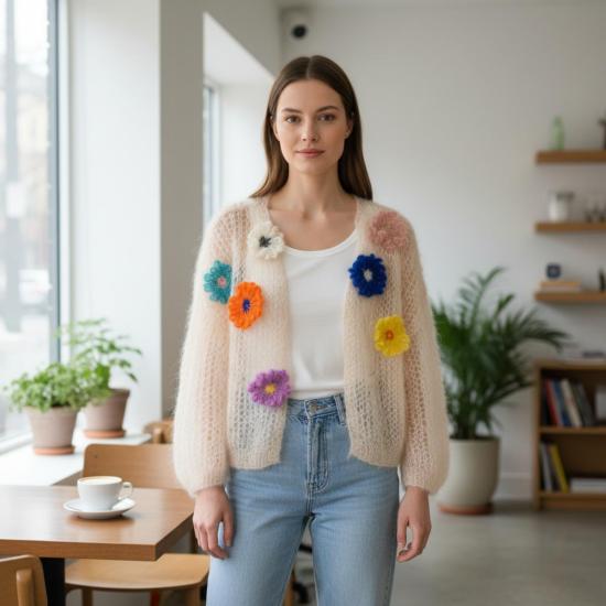  마이아미 가디건 모헤어 봄버  스웨터 소프트 애프리콧 - MAIAMI