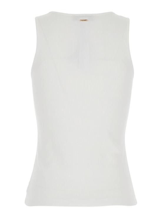  트윈셋 민소매 티셔츠 톤온톤 플로럴 자수 장식이 있는 민소매 상의 (화이트) - TWINSET