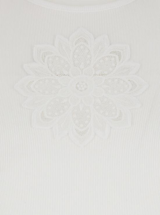  트윈셋 민소매 티셔츠 톤온톤 플로럴 자수 장식이 있는 민소매 상의 (화이트) - TWINSET