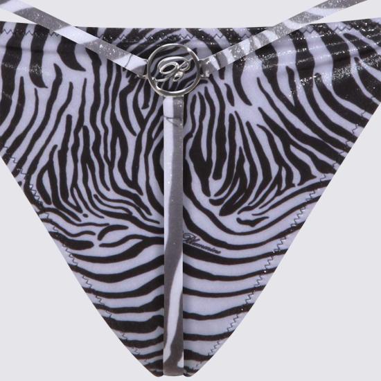  블루마린 비키니 수영복 화이트 앤 애니멀리어 슬립 커버업 내추럴 화이트/블랙 - BLUMARINE