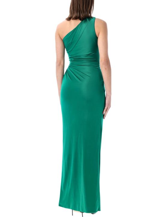  베르사체 롱 원피스 드레이프 저지 가운 에메랄드 - VERSACE