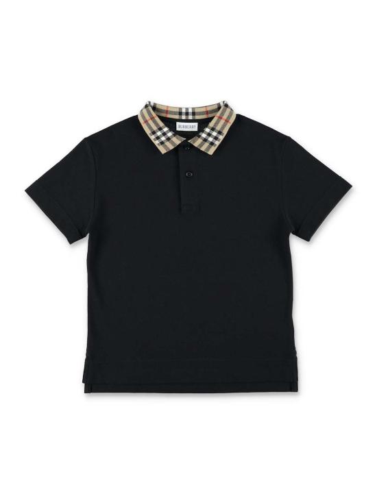  [키즈] 버버리 폴로 셔츠 키즈 코튼 폴로 셔츠 (체크 칼라, 블랙)