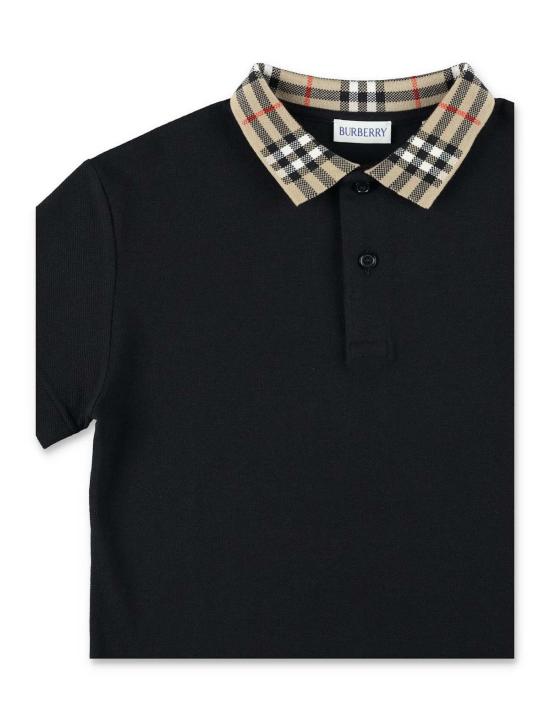  [키즈] 버버리 폴로 셔츠 키즈 코튼 폴로 셔츠 (체크 칼라, 블랙) - BURBERRY