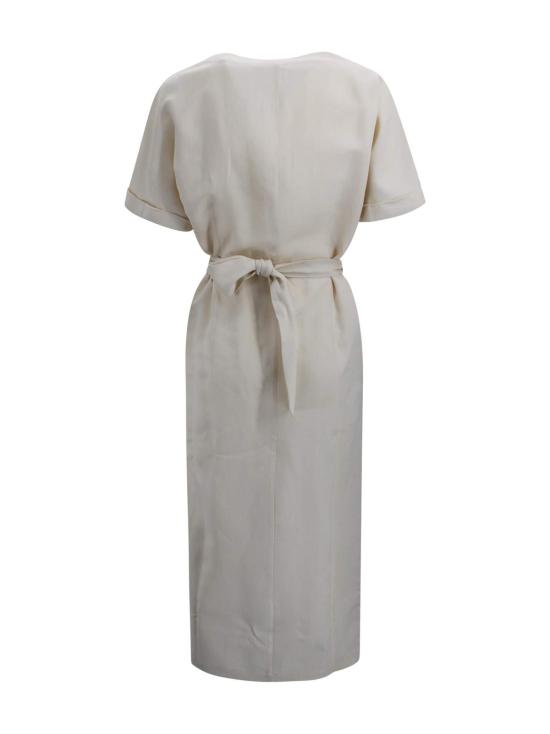  브루넬로 쿠치넬리 롱 원피스 롱 린넨 랩 드레스 크림 - BRUNELLO CUCINELLI