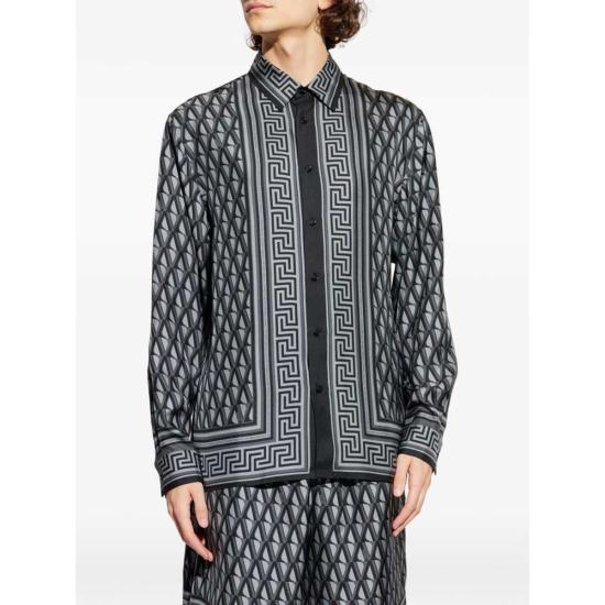  베르사체 긴팔 셔츠 Versace V Greca 셔츠 그레이/블랙 - VERSACE