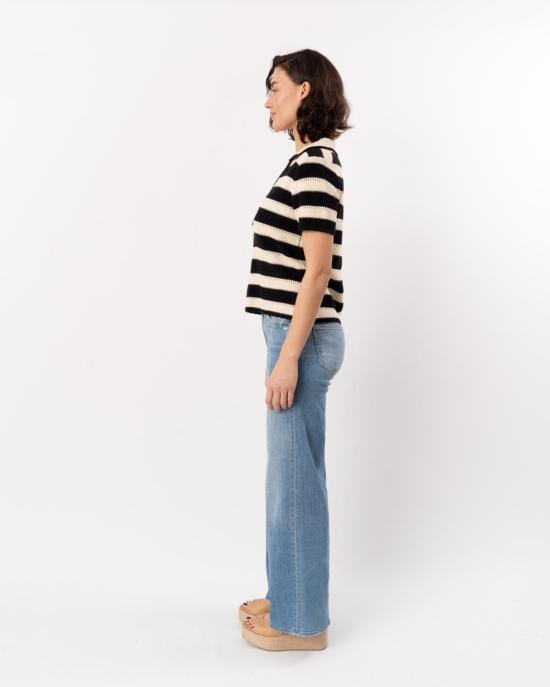  엘리엇 로렌 스웨터 스트라이프 크로셰  탑 블랙/크림 - ELLIOTT LAUREN