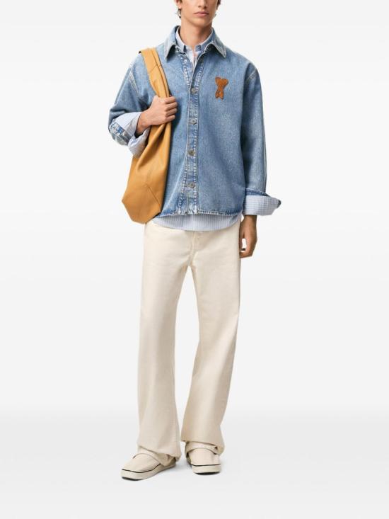  아미 데님 팬츠 Ami Alexandre Mattiussi Ami De Coeur 데님 셔츠 클리어 블루 - AMI