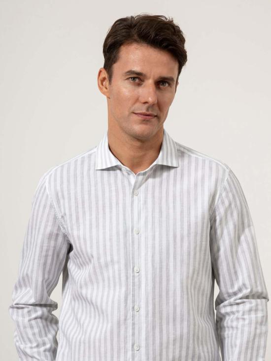  O.N.S 긴팔 셔츠 아서 벵갈 스트라이프  브라이트 화이트/라이트 그레이 헤더 스트라이프 - O.N.S