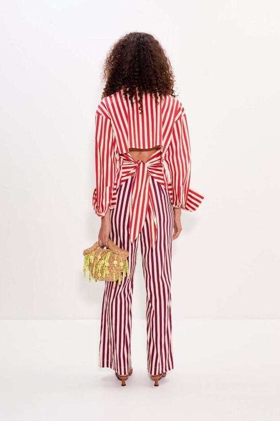  사이먼밀러 스트레이트 팬츠 사이먼 밀러 피아 포플린 팬츠 버건디 스트라이프 - SIMONMILLER