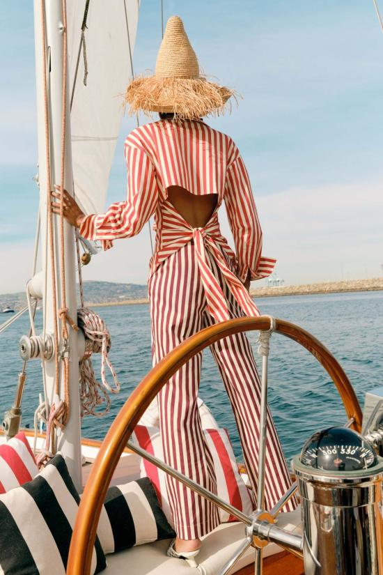  사이먼밀러 스트레이트 팬츠 사이먼 밀러 피아 포플린 팬츠 버건디 스트라이프 - SIMONMILLER