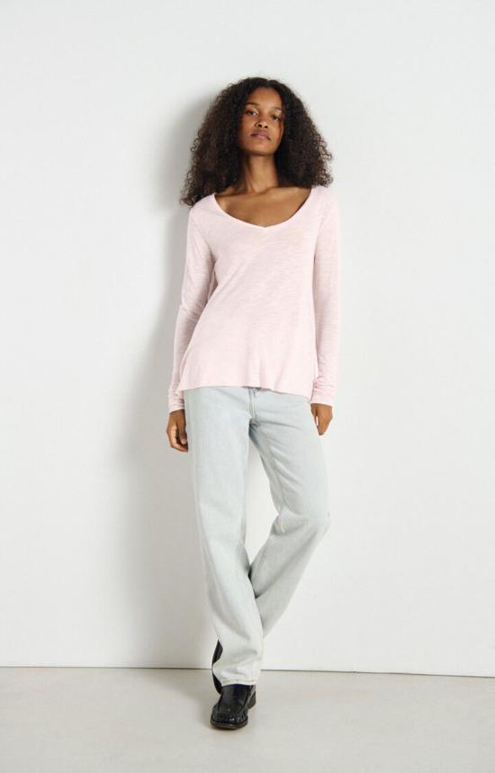  아메리칸 빈티지 긴팔 티셔츠 잭슨빌 긴팔 브이넥 티셔츠 빈티지 마시멜로 - AMERICAN VINTAGE