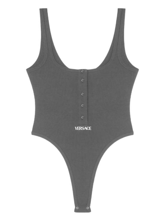  베르사체 바디수트 티셔츠 로고 코튼 바디수트 블랙
