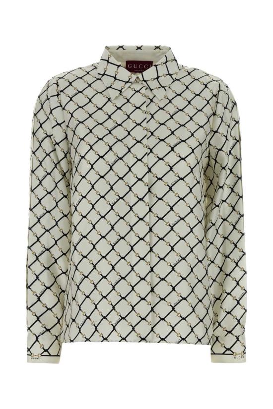  구찌 셔츠 프린트 실크 셔츠 화이트/블랙