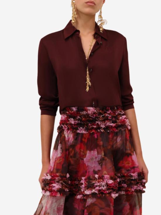  짐머만 블라우스 루나 새틴 셔츠 와인 - ZIMMERMANN