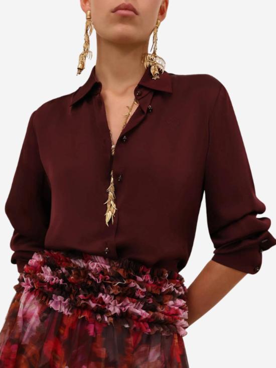  짐머만 블라우스 루나 새틴 셔츠 와인 - ZIMMERMANN