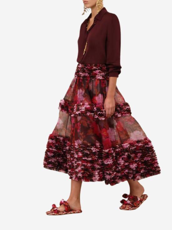  짐머만 블라우스 루나 새틴 셔츠 와인 - ZIMMERMANN