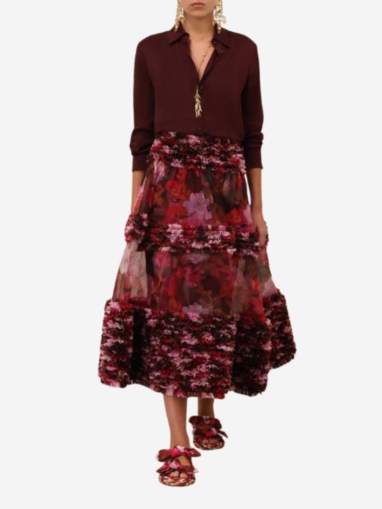  짐머만 블라우스 루나 새틴 셔츠 와인 - ZIMMERMANN