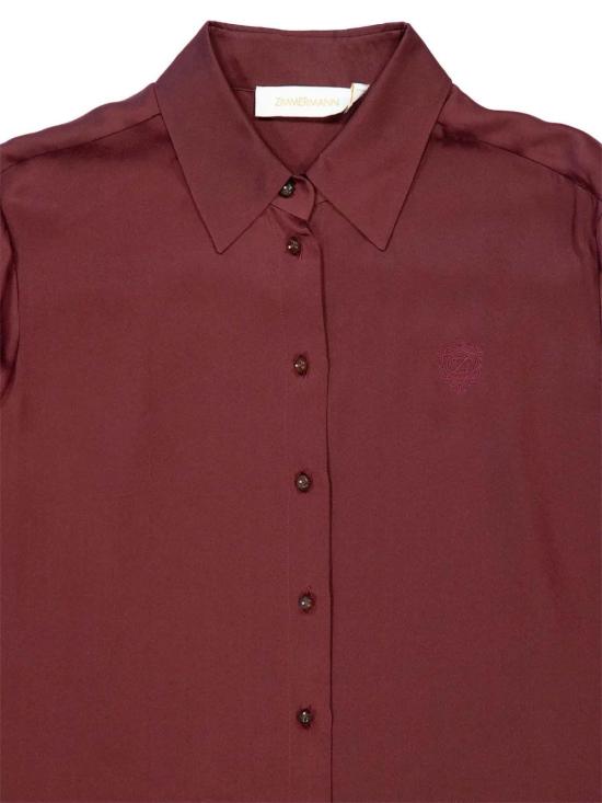  짐머만 블라우스 루나 새틴 셔츠 와인 - ZIMMERMANN