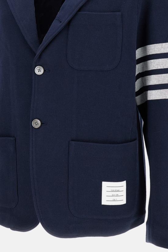  톰브라운 수트 자켓 톰 브라운 더블 페이스 니트 4바 색 재킷 블레이저 블루 - THOM BROWNE