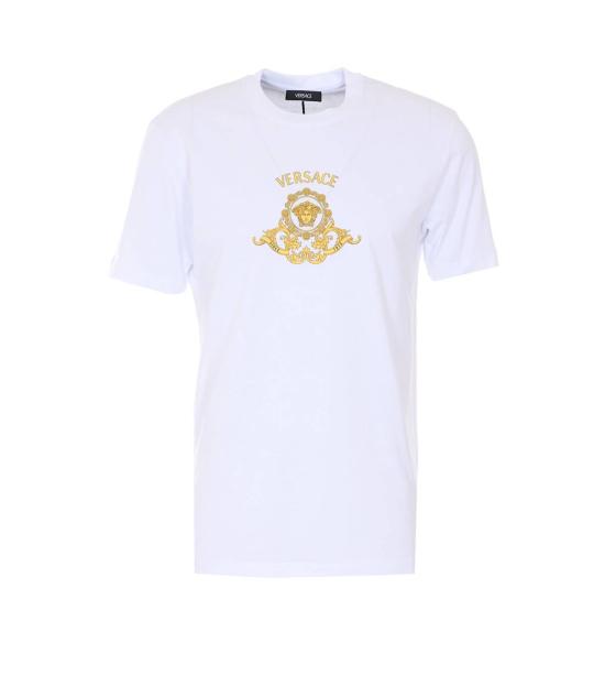  베르사체 반팔 티셔츠 영웅의 전당 문장 그래픽 티셔츠 화이트