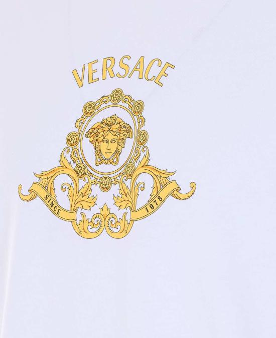  베르사체 반팔 티셔츠 영웅의 전당 문장 그래픽 티셔츠 화이트 - VERSACE