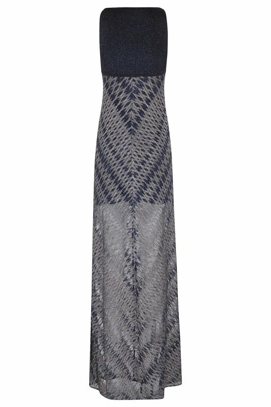  미소니 롱 원피스 미쏘니 민소매 롱 지그재그 드레스 블루 - MISSONI