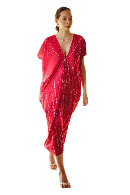  핑크 헤일리 롱 원피스 마델라 핸드다이드 카프탄 드레스 - PINK HALEY