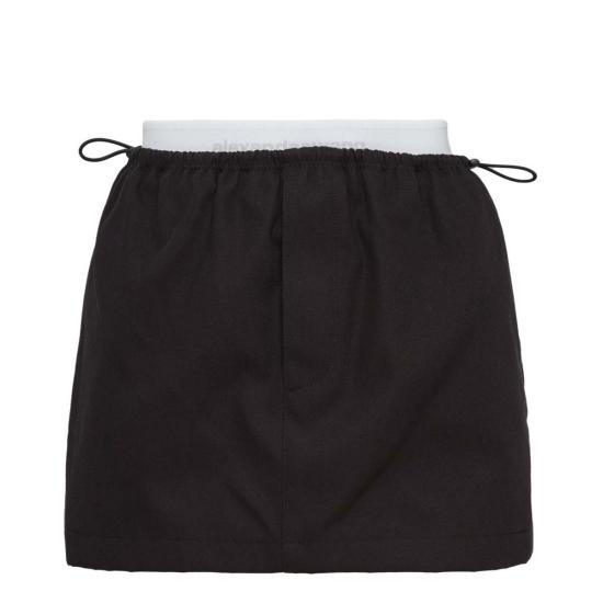  알렉산더 왕 숏 스커트 미드라이즈 미니 로고 엘라스틱 스커트 블랙 - ALEXANDER WANG