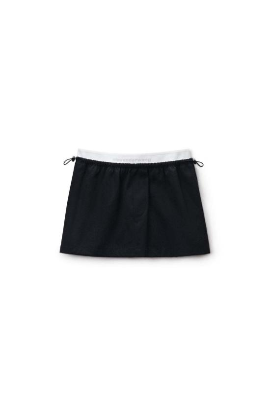  알렉산더 왕 숏 스커트 미드라이즈 미니 로고 엘라스틱 스커트 블랙
