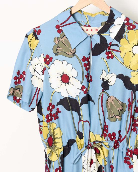  마르니 미디 원피스 블루 플로럴 드레스 - MARNI