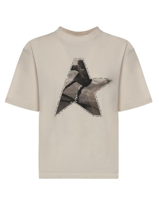  골든구스 반팔 티셔츠 골든 구스 프린트 코튼 티셔츠 헤리티지 화이트