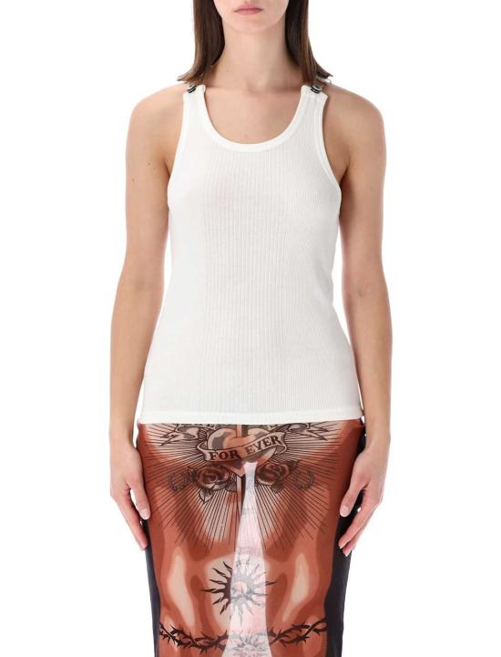  장 폴 고티에 민소매 티셔츠 골지 버클 탱크탑 화이트