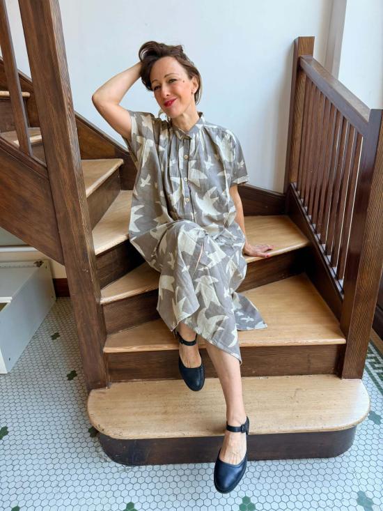  해피 프렌치 갱 롱 원피스 엘리스 드레스 그레이 프린트 리베르 바이 옴브르 클레어 드레스 - HAPPY FRENCH GANG