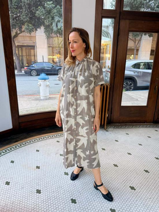  해피 프렌치 갱 롱 원피스 엘리스 드레스 그레이 프린트 리베르 바이 옴브르 클레어 드레스