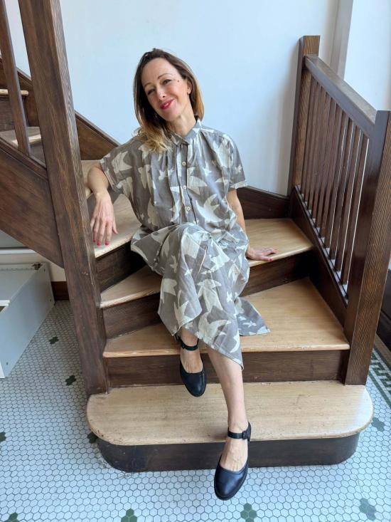  해피 프렌치 갱 롱 원피스 엘리스 드레스 그레이 프린트 리베르 바이 옴브르 클레어 드레스 - HAPPY FRENCH GANG