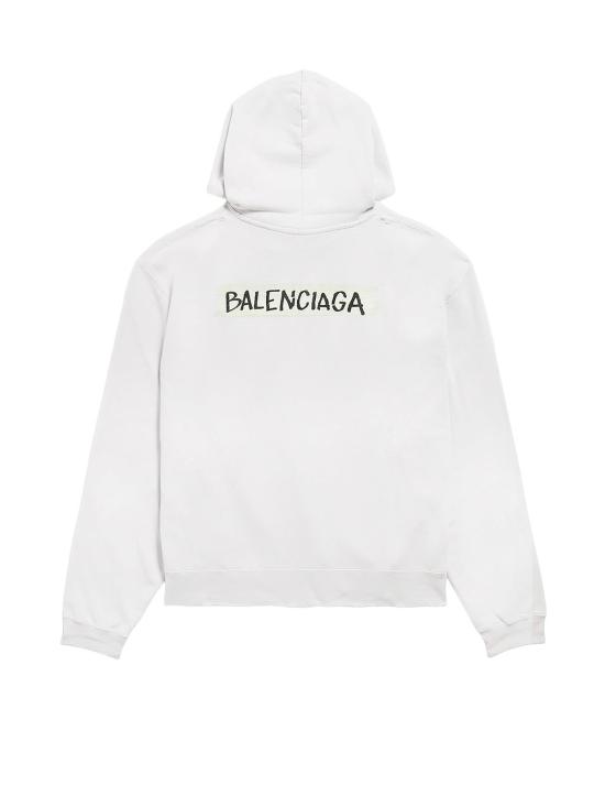  발렌시아가 긴팔 티셔츠 오버 집업 후디 더티 화이트 - BALENCIAGA