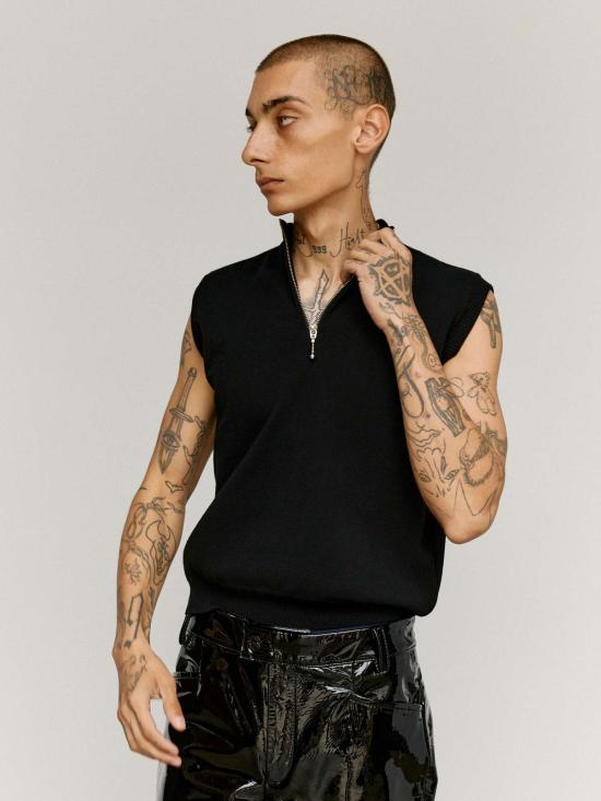  어니스트 더블유 베이커 폴로 티셔츠 어니스트 W. 베이커 비스코스 지퍼 민소매 폴로 셔츠 - ERNEST W. BAKER