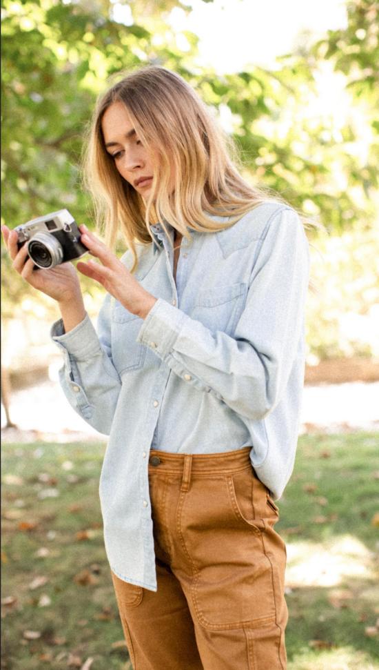  Marea 셔츠 마레아 데님 웨스턴 셔츠 페일 워시 - MAREA