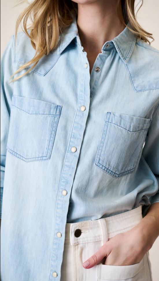  Marea 셔츠 마레아 데님 웨스턴 셔츠 페일 워시 - MAREA