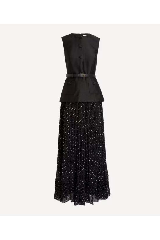  셀프 포트레이트 미디 원피스 타프타 폴카 도트 미디 드레스 블랙