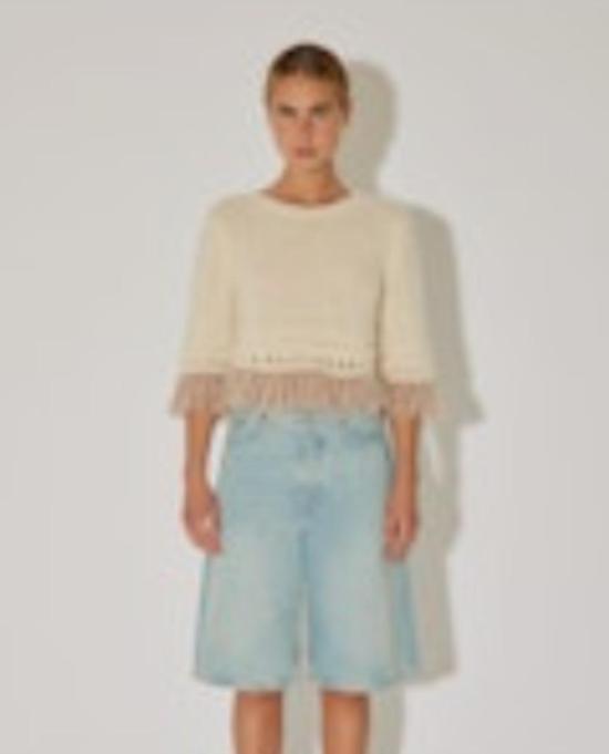  Maiami 블라우스 마이아미 알파카 탑 (프린지 포함, 크림색)