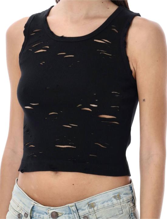  알13 민소매 티셔츠 R13 디스트레스드 립 탱크탑 블랙 - R13