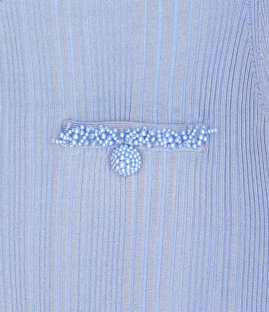  셀프 포트레이트 숏 원피스 진주 장식 니트 드레스 블루 - SELF PORTRAIT